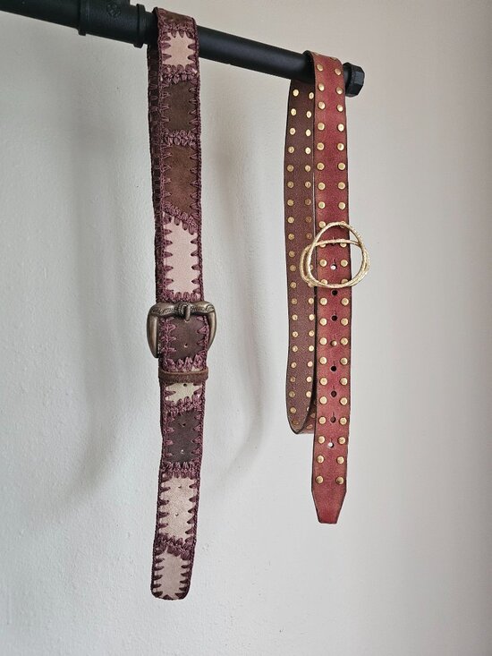 Free People Accessories - We The Free Free People Lasso Cognac Leather Studded Belt Patchwork Suede Belts